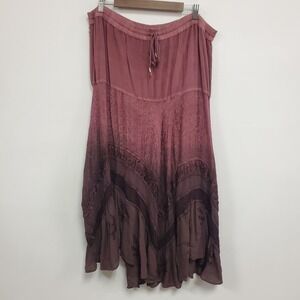 Deja Vu Womens Asymmetrical Whimsigoth Maxi Skirt Size XL Red Festival Witchy